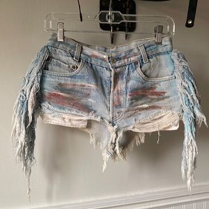 Custom painted fringe levis shorts